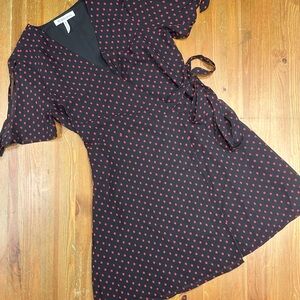 BCBG Generation Sheer Black & Red Swiss Dot Wrap Mini Dress